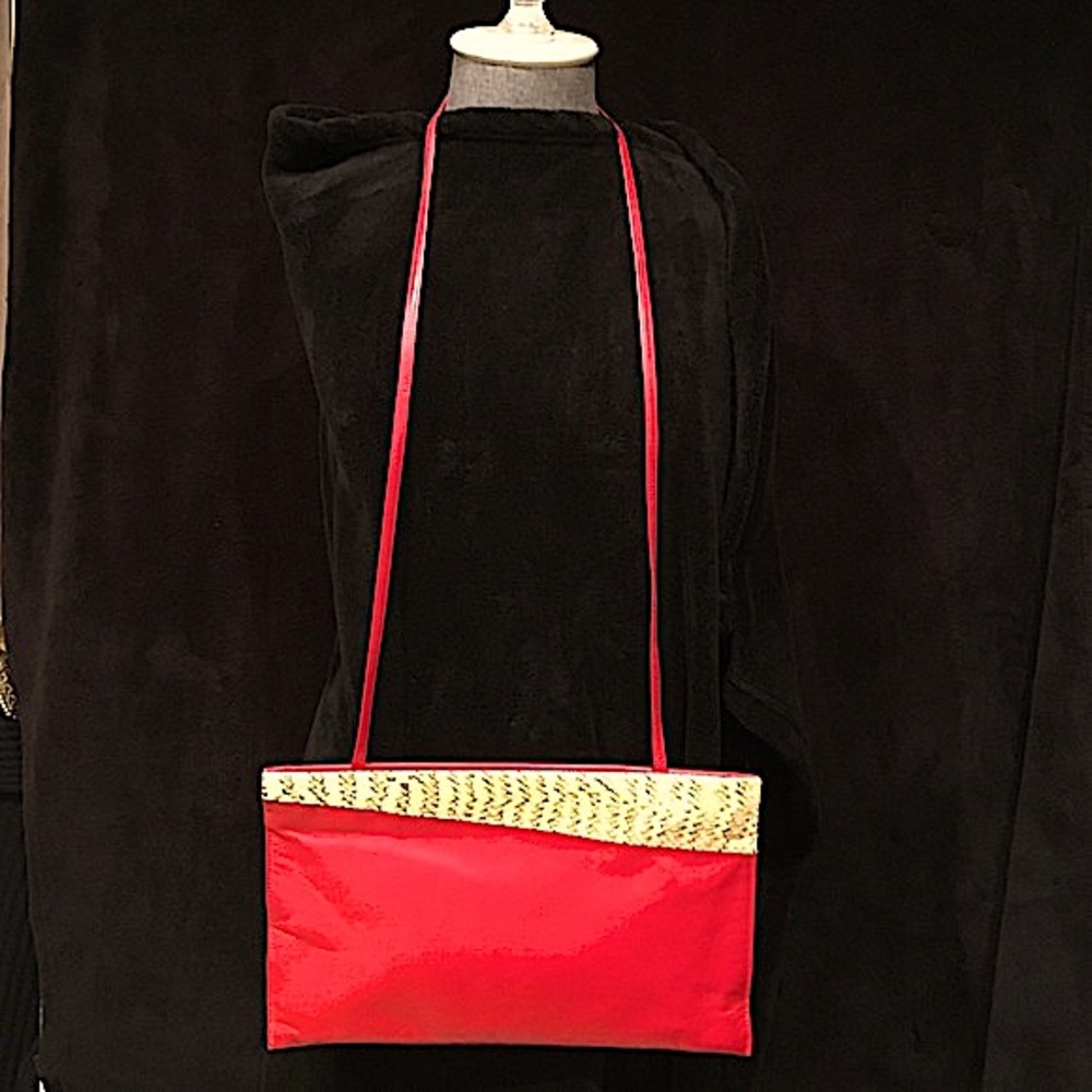 ♥️VTG!♥️Shirl Miller Red Leather & Snakeskin Clutch Shoulder Bag.
